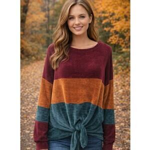 Fantastic Fawn Color Block Front Tie Sweater